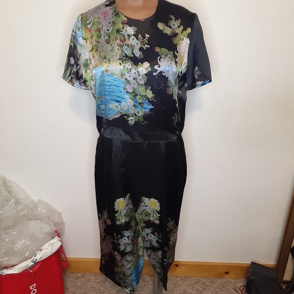 Preen by Thornton Bregazzi Blue Akiko Kimono Cruise 100% Silk Dress Sz S - Picture 2 of 11